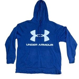Under Armor Mens Blue Rival Big Logo Fleece Hoodie